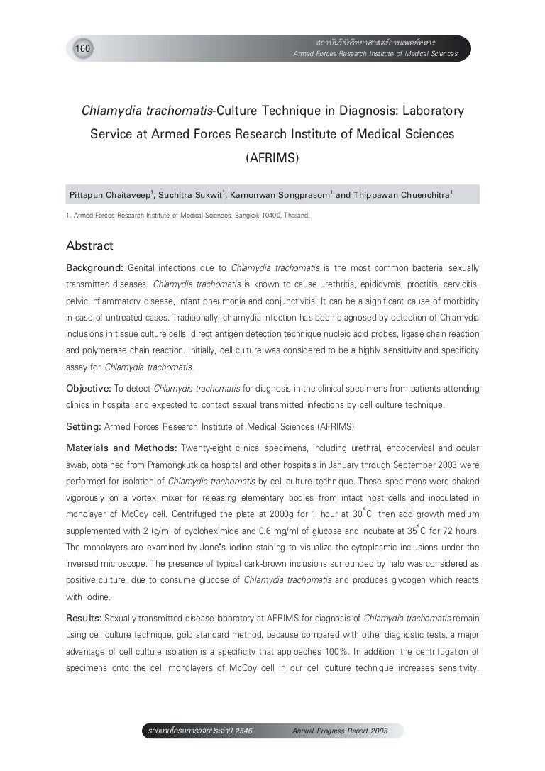 Chlamydia trachomatis culture technique in diagnosis laboratory