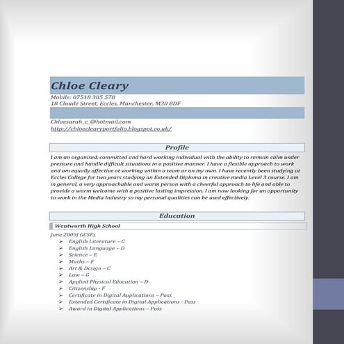 Chloe cleary cv | DOCX