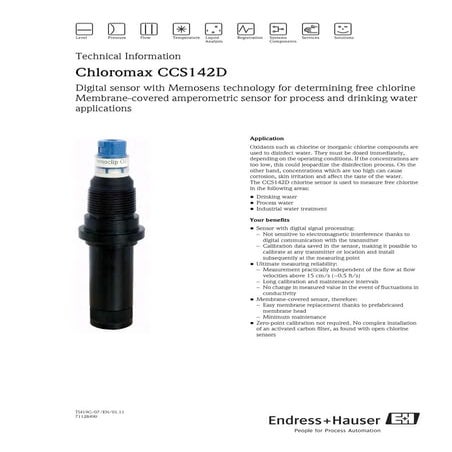 Chloromax CCS142 D endress+hauser datasheet free chlorine
