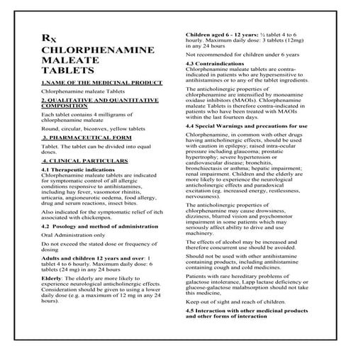 Chlorphenamine maleate tablets smpc  taj pharmaceuticals