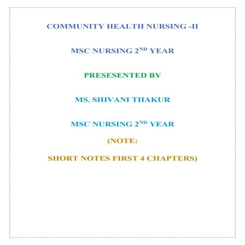 COMMUNITY HEALTH NURSING II MSC NURSING 2ND YEAR