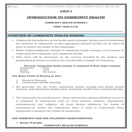 INTRODUCTION TO COMMUNITY HEALTH