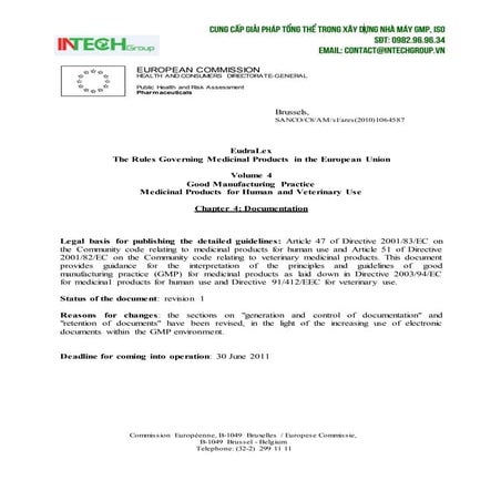 Tiêu chuẩn GMP EU chương 4. Tiêu chí về hệ thống Tài liệu