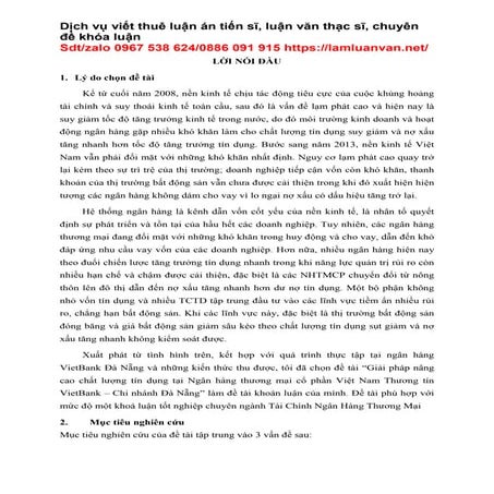 Giải pháp nâng cao chất lượng tín dụng tại Ngân hàng thương mại cổ phần Việt ...