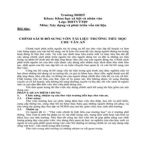 Chính sách bổ sung vốn tài liệu trường tiểu học chu văn an