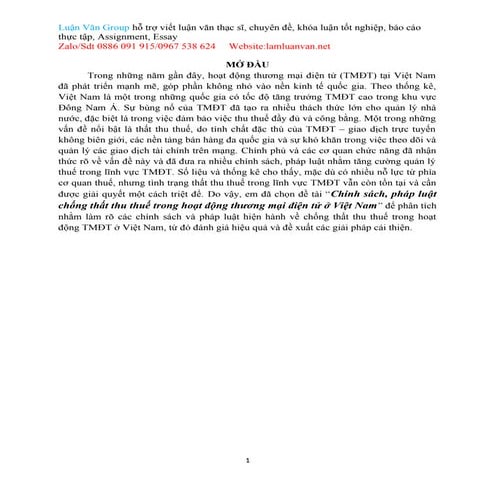 Chính sách, pháp luật chống thất thu thuế trong hoạt động thương mại điện tử ...