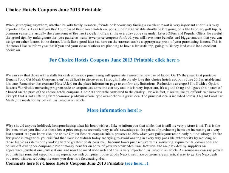 Choice hotels coupons june 2013 printable