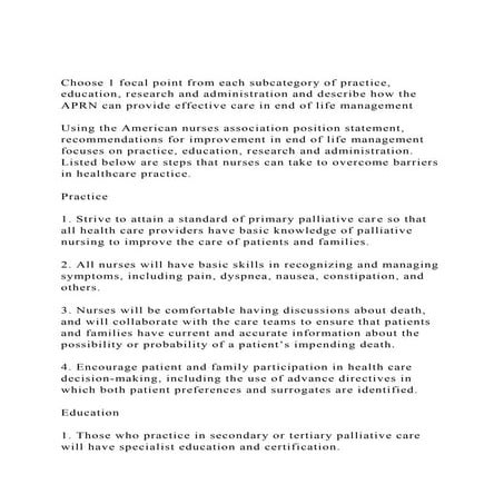 Choose 1 focal point from each subcategory of practice, educatio.docx