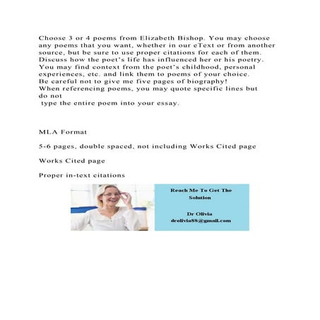 Choose 3 or 4 poems from Elizabeth Bishop. You may choose any poems .docx