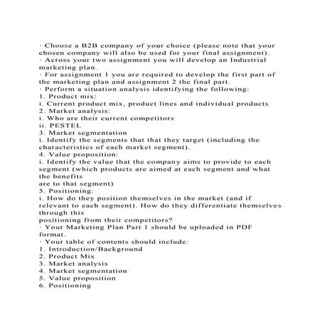 · Choose a B2B company of your choice (please note that your chose.docx