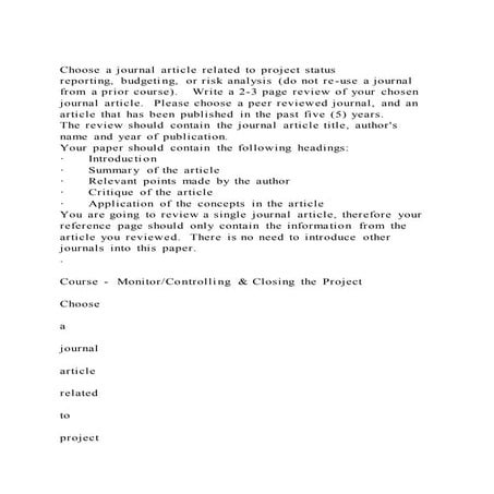 Choose a journal article related to project status reporting, budg | DOCX