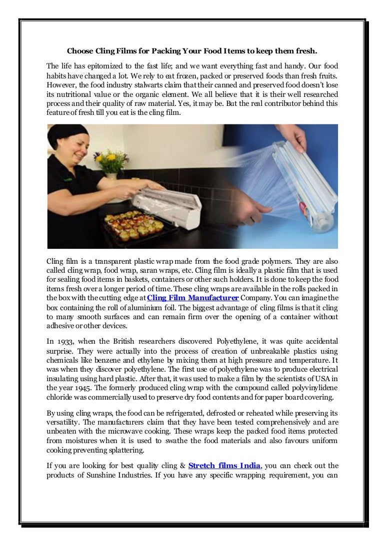Choose Cling Films for Packing Your Food Items to Keep Them Fresh