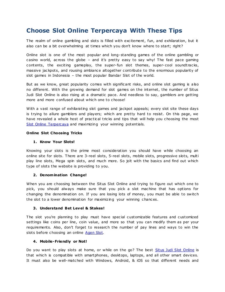 Choose slot online terpercaya with these tips