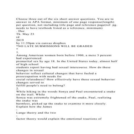 Choose three out of the six short answer questions. You are to ans.docx