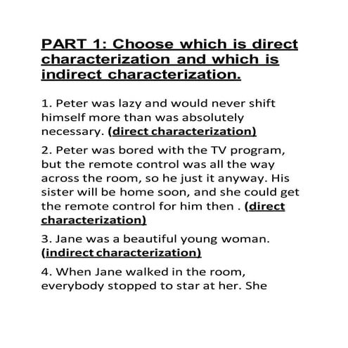 Choose which is direct characterization and which is indirect characterization 1