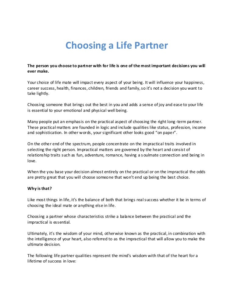 Choosing a life partner