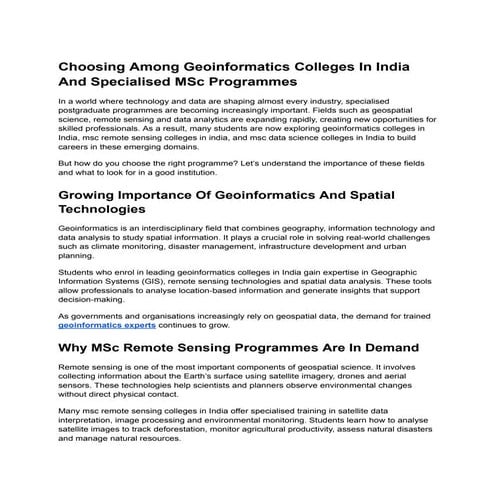 Choosing Among Geoinformatics Colleges In India And Specialised MSc ...