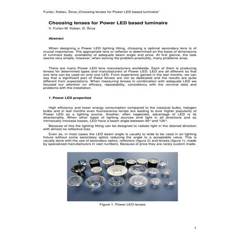 Choosing Lenses For Power Led Based Luminaire