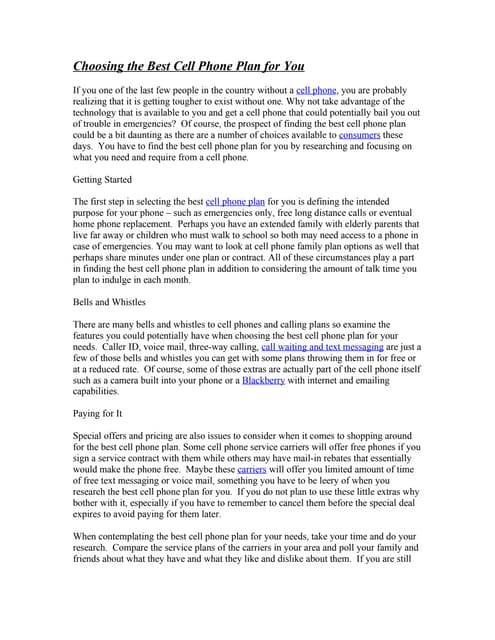 Choosing The Best Cell Phone Plan F...
