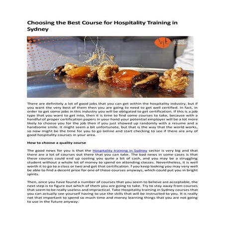 Hospitality Training in Sydney