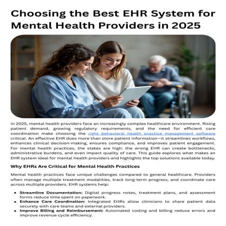 Choosing the Best EHR System for Mental Health Providers in 2025 | PDF
