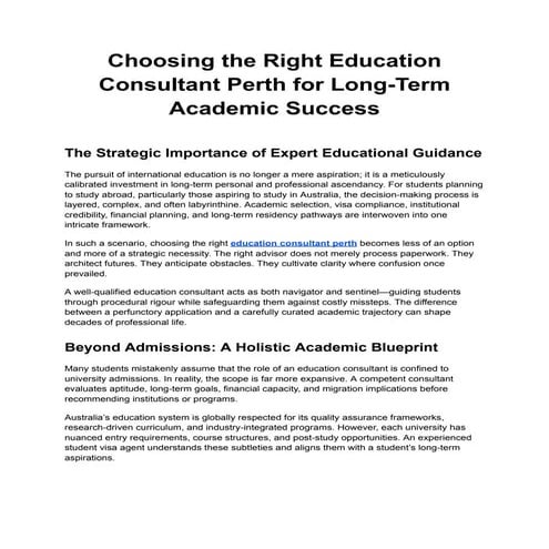 Choosing the Right Education Consultant Perth for Long Term Academic ...