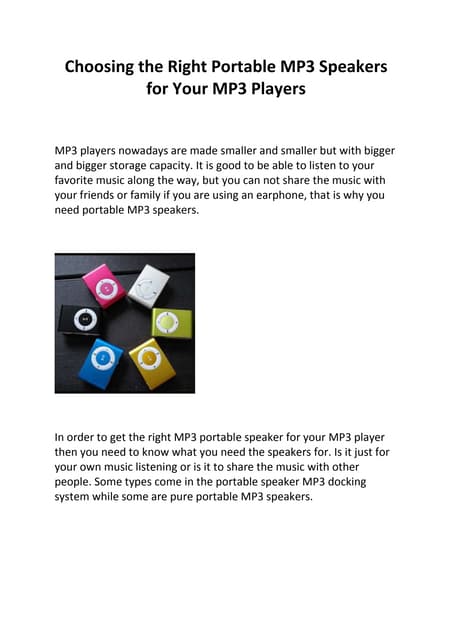 Choosing the Right Portable MP3 Spe...