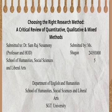 Choosing the Right Research Method: A Critical Review of Quantitative ...
