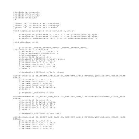 Rotate an object in open gl(glut) sample example with source | DOCX