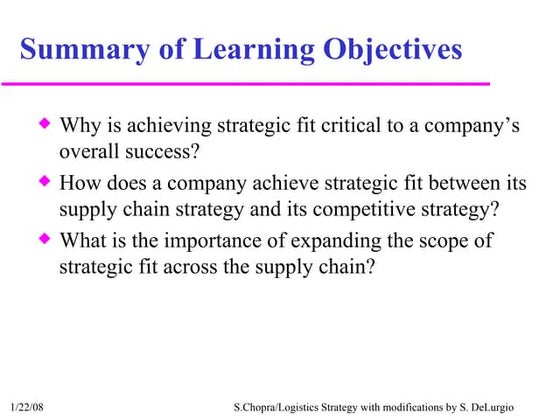 Chapter 2 Supply Chain Performance: Achieving Strategic Fit and Scope ...