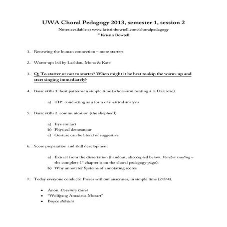 Choral pedagogy 2013 sem 1 session 2