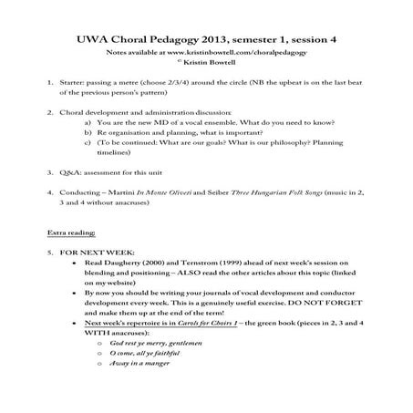 Choral pedagogy 2013 sem 1 session 4