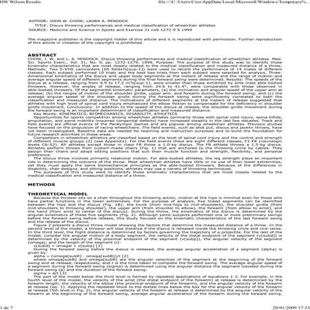 Discus throwing performances and medical classification of wheelchair athlete...