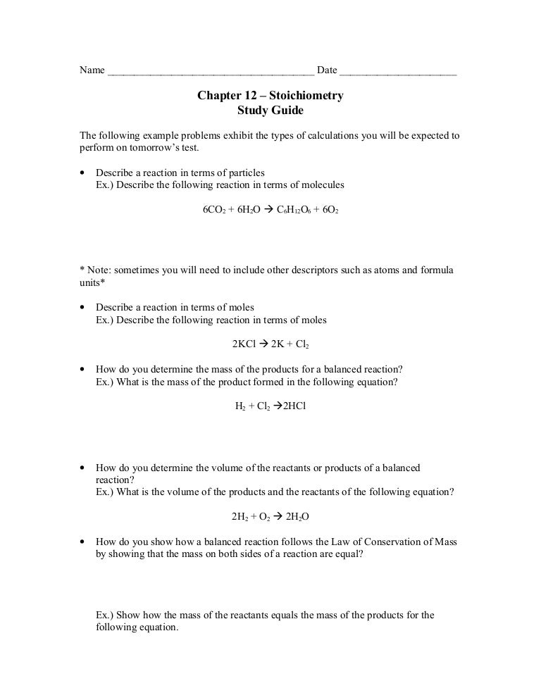 stoichiometry study guide answer key Chemistry 12 mr. Nguyen's website.