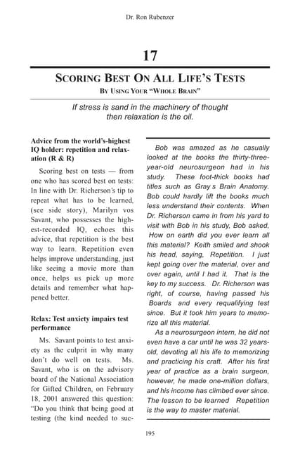 Scoring Best on all life's tests (from book, How the Best Handle Stress