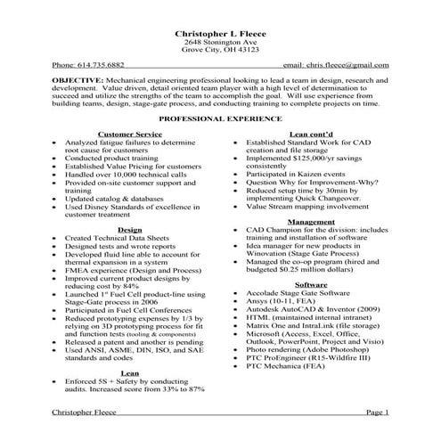 Chris Fleece Detailed Resume