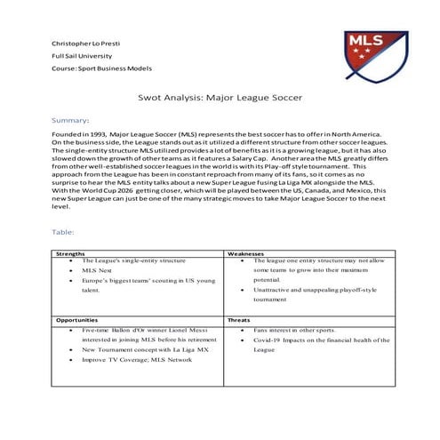 MLS SWOT Analysis | DOCX