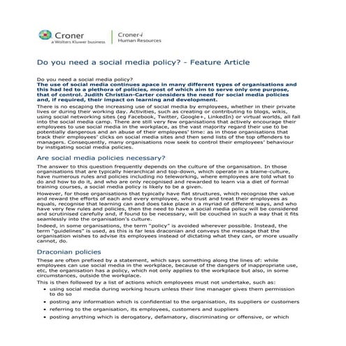 Christian carter - do you need a social media policy - feature article