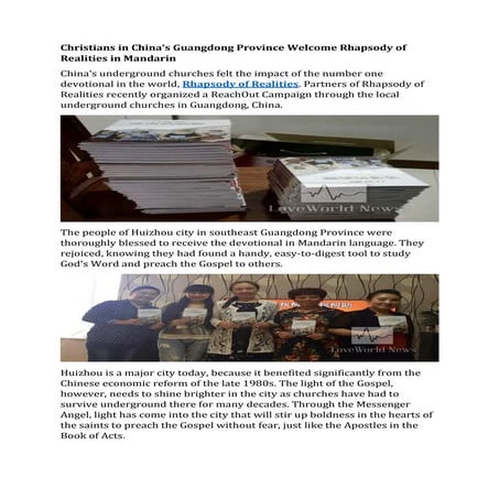 Christians in China’s Guangdong Province Welcome Rhapsody of Realities in Man...