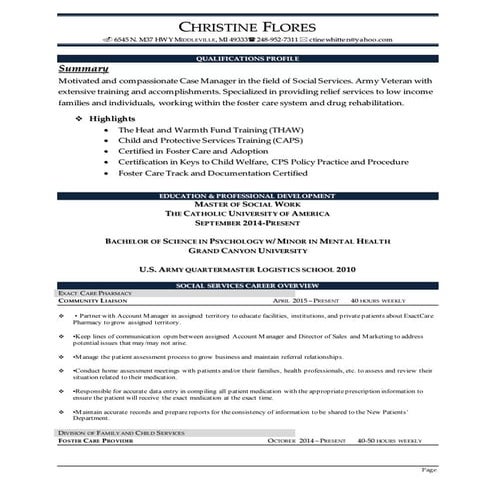 Christine flores social service resume 2015 hs
