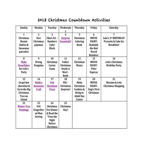 Christmas countdown activities2013
