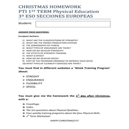 Christmas homework 3º ESO PTI English