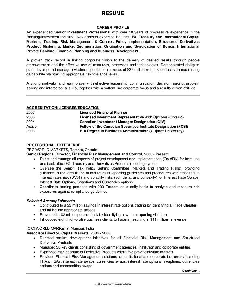 stock broker resume