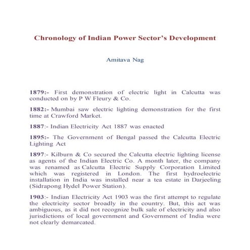 Chronology of Indian Power Sector's Development