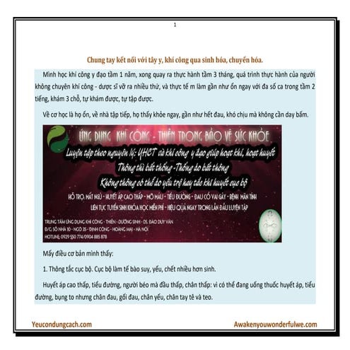 Chung tay kết nối với tây y, khí công qua sinh hóa, chuyển hóa.