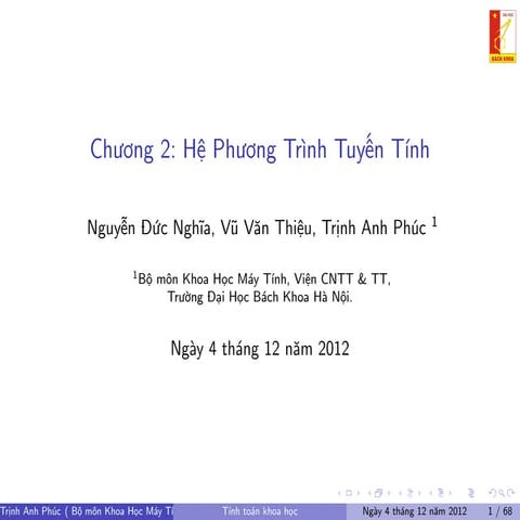 Tính toán khoa học - Chương 2: Hệ phương trình tuyến tính