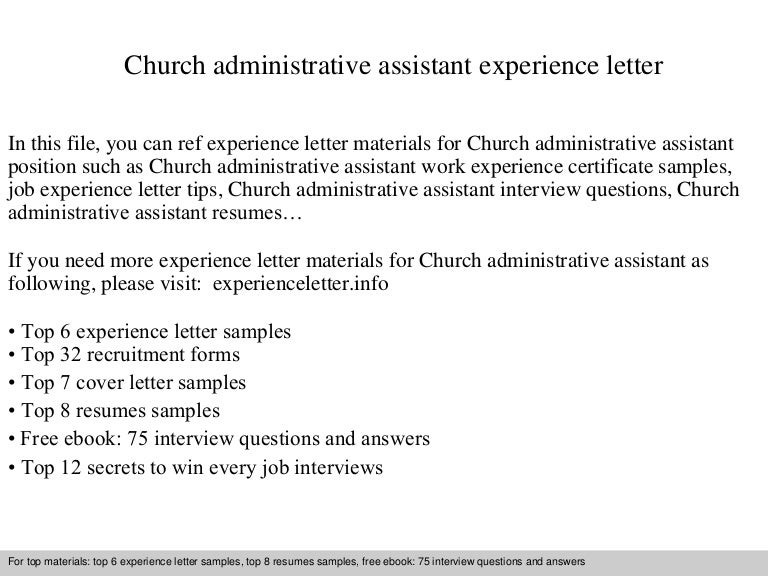 church administrative assistant experience letter church resumes