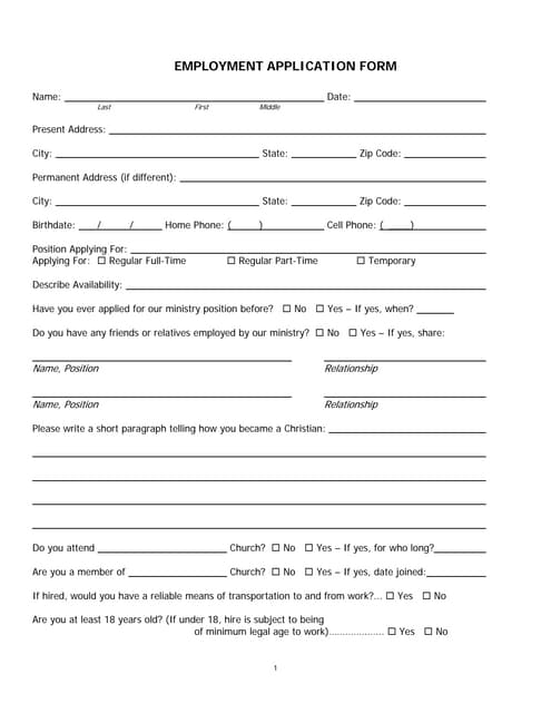 church employment application