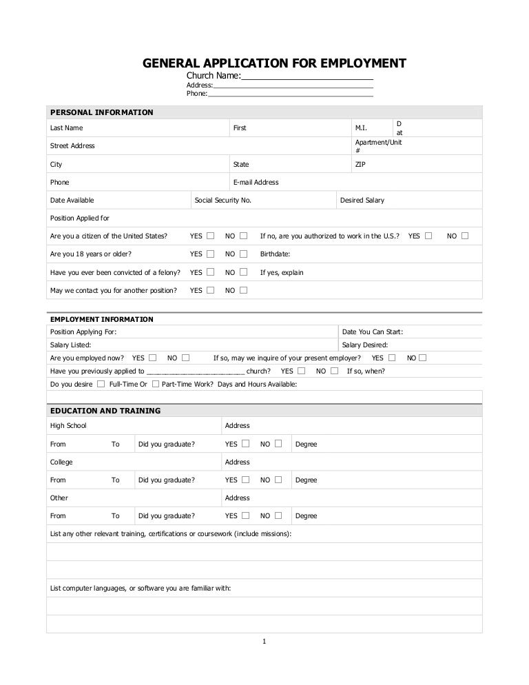Church job application