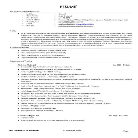 Chudi\'s Resume